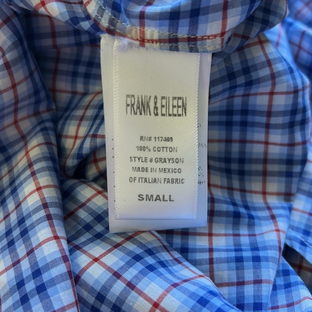 Frank and Eileen Grayson Shirt Italian Fabric Plaid Blue Red Classic Fit Sz S - Picture 12 of 15